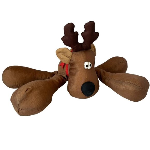 Vtg Hallmark Rodney Reindeer Nylon Plush 15" Brown Stuffed Animal Christmas Bow - Picture 1 of 12
